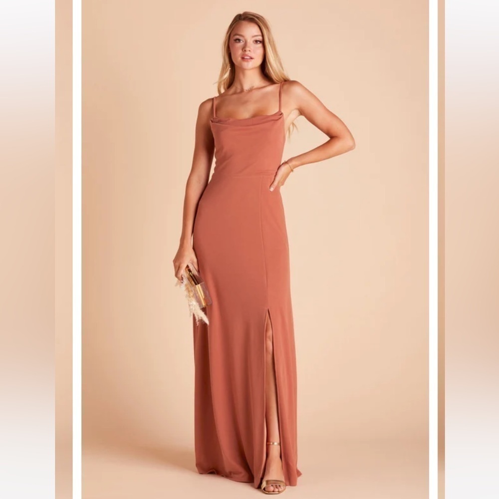 Birdy Grey Rust Strappy Cowl Neck Evening Gown